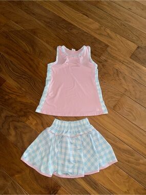 SET Active Pink Tank Top and Light Blue Gingham Skirt Set